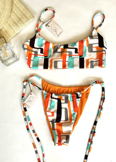 Retro Reversible Bandeau Crop Bikini Set - Medium