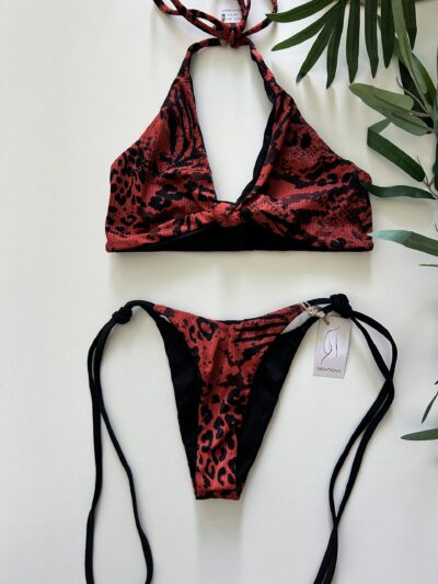 Animal Print Reversible Knot top Bikini Set - Small